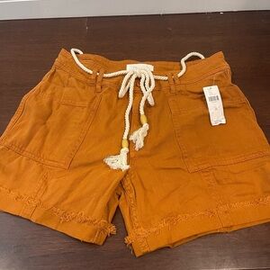 nwt anthro tan/Orange Frayed Hem Shorts with Rope Belt 28